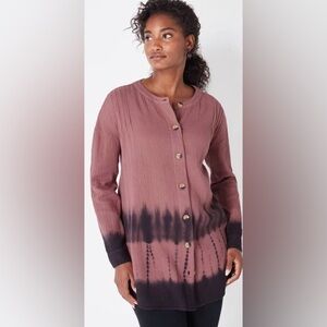 J. Jill Pure Jill Tie-Dyed Double Cloth Tunic Rose Taupe SZ large